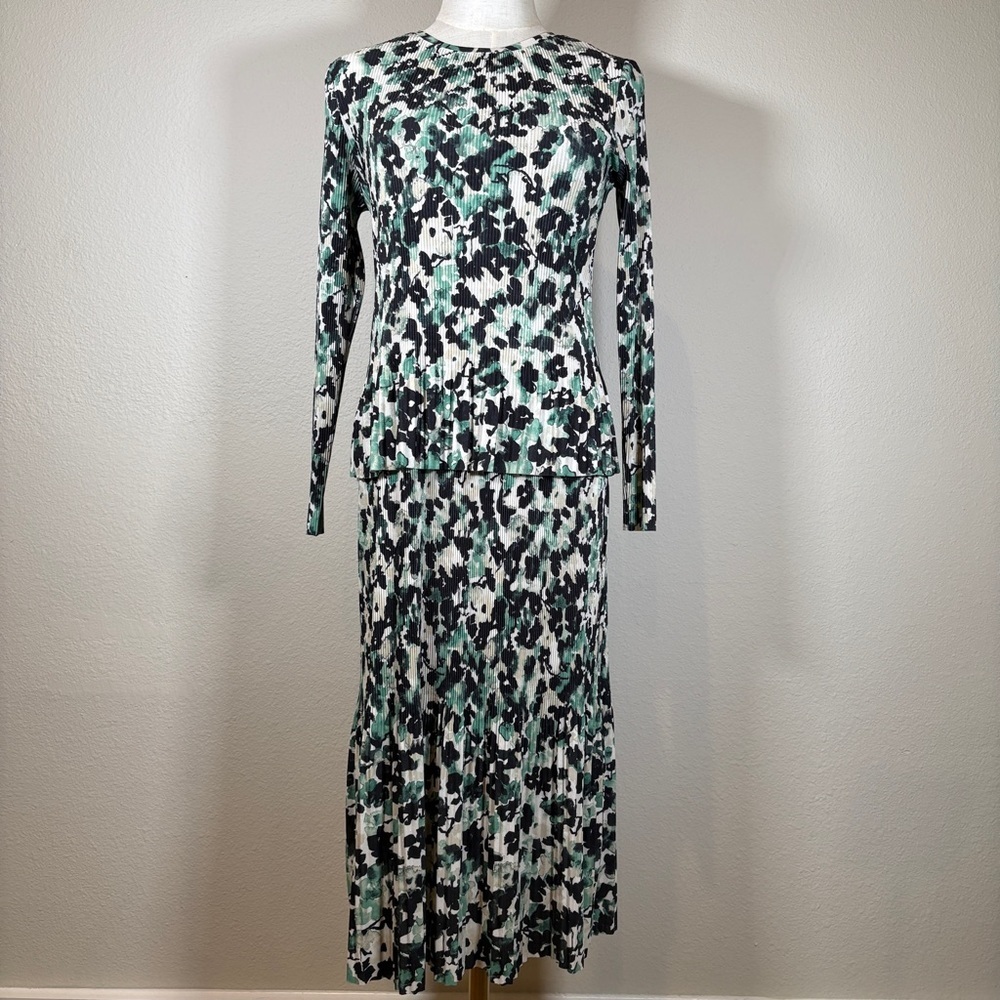 Hugo Boss Green and Black Abstract Long Sleeve Dress Size Medium